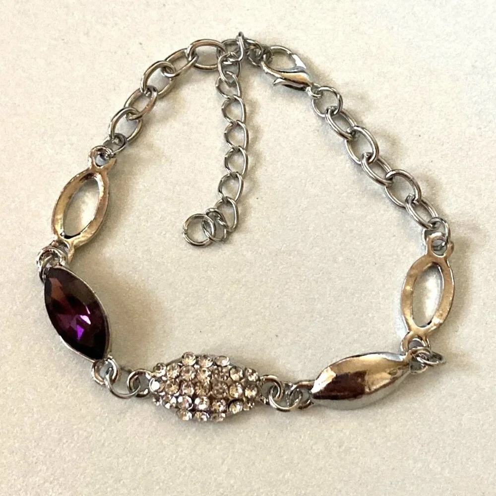 NWOT dark violet crystal earrings, necklace, and bracelet jewelry set